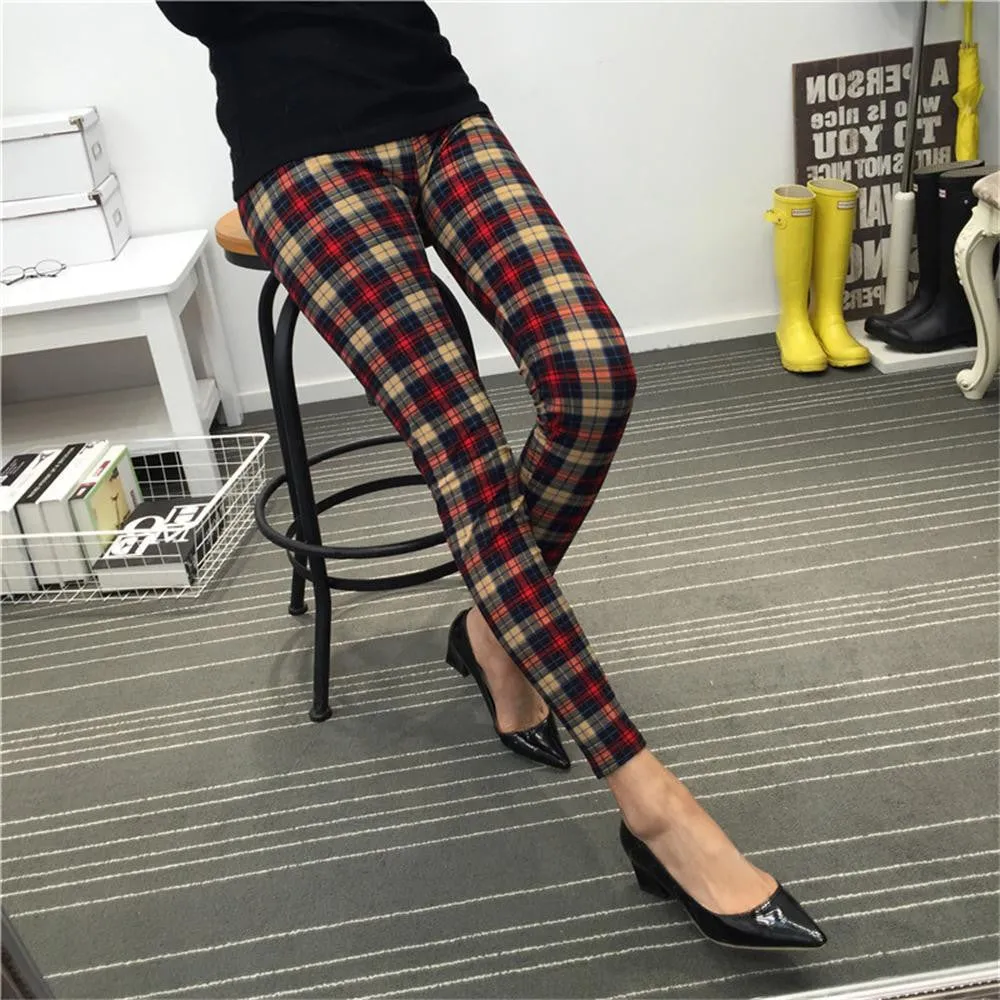 Women Leggings Ninth Casual Pants Plaid Flowers Print Fitness Leggings Women Slim Leggings Flower Leggins