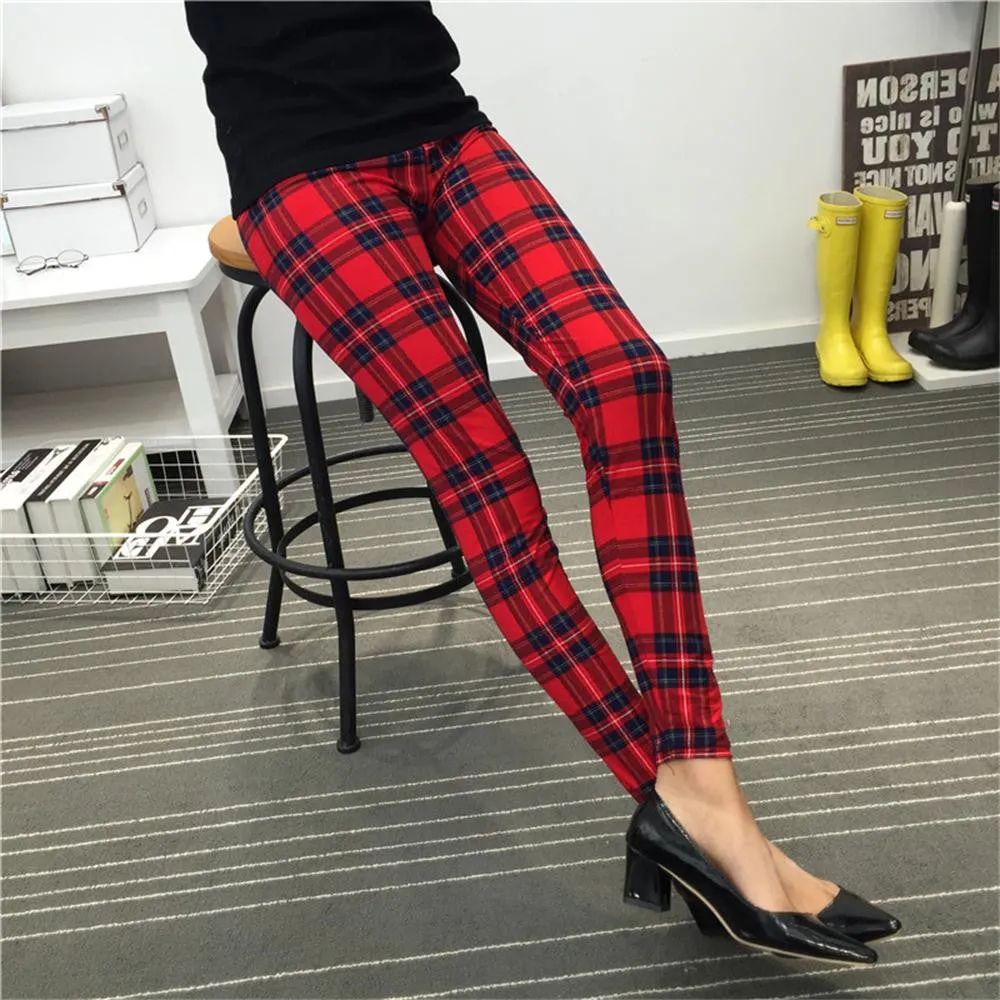 Women Leggings Ninth Casual Pants Plaid Flowers Print Fitness Leggings Women Slim Leggings Flower Leggins