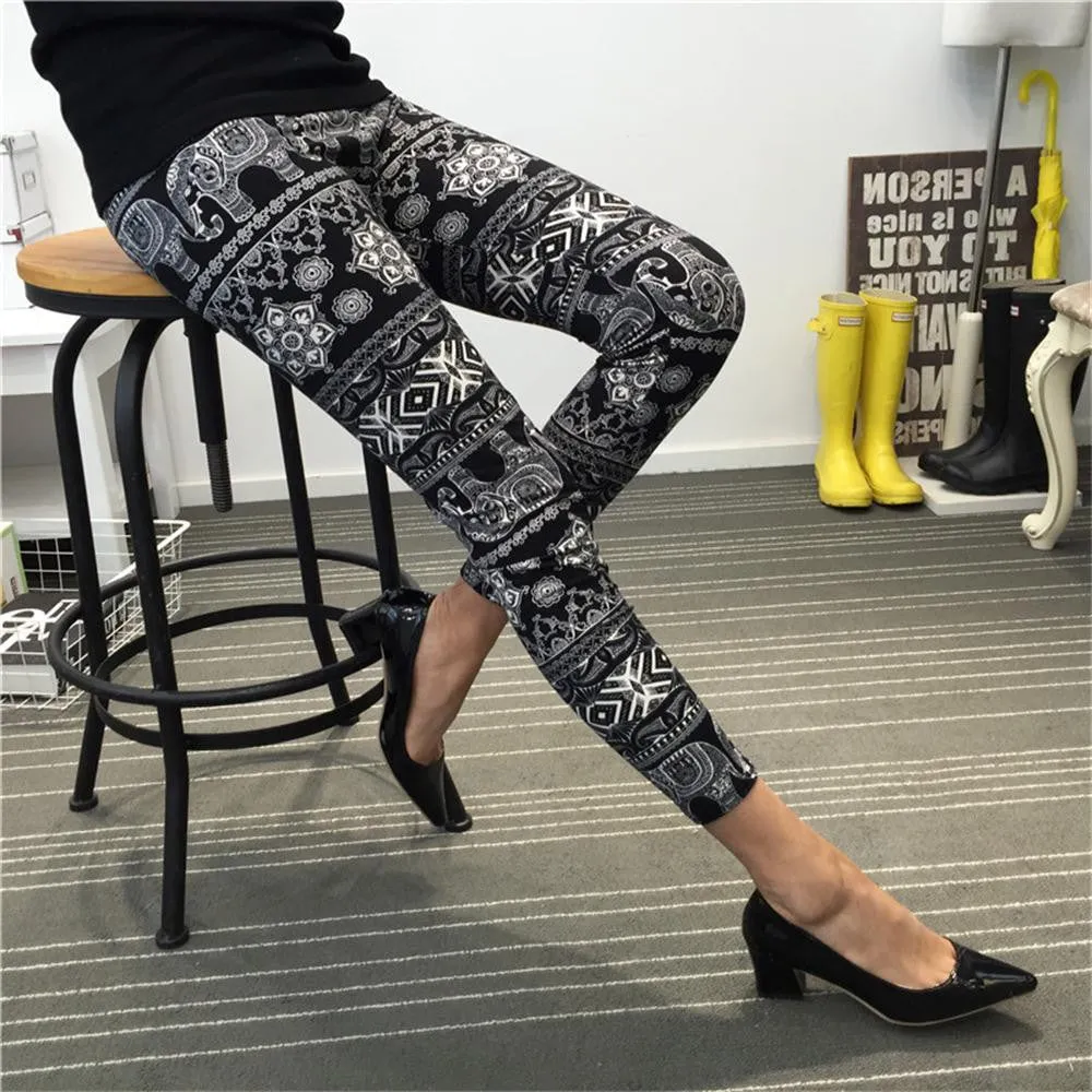 Women Leggings Ninth Casual Pants Plaid Flowers Print Fitness Leggings Women Slim Leggings Flower Leggins
