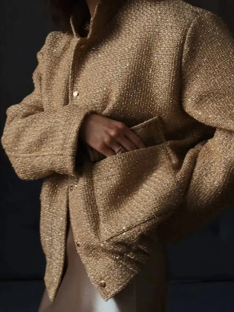 Women New in Spring Autumn Women Outwears Luxury Oversize Sequin Jackets Loose Chic Elegant Female Coats Outfits Woman Clothes
