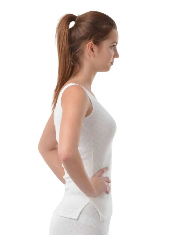 Women White Solid Thermal Top-L/SLEEVELESS-WH