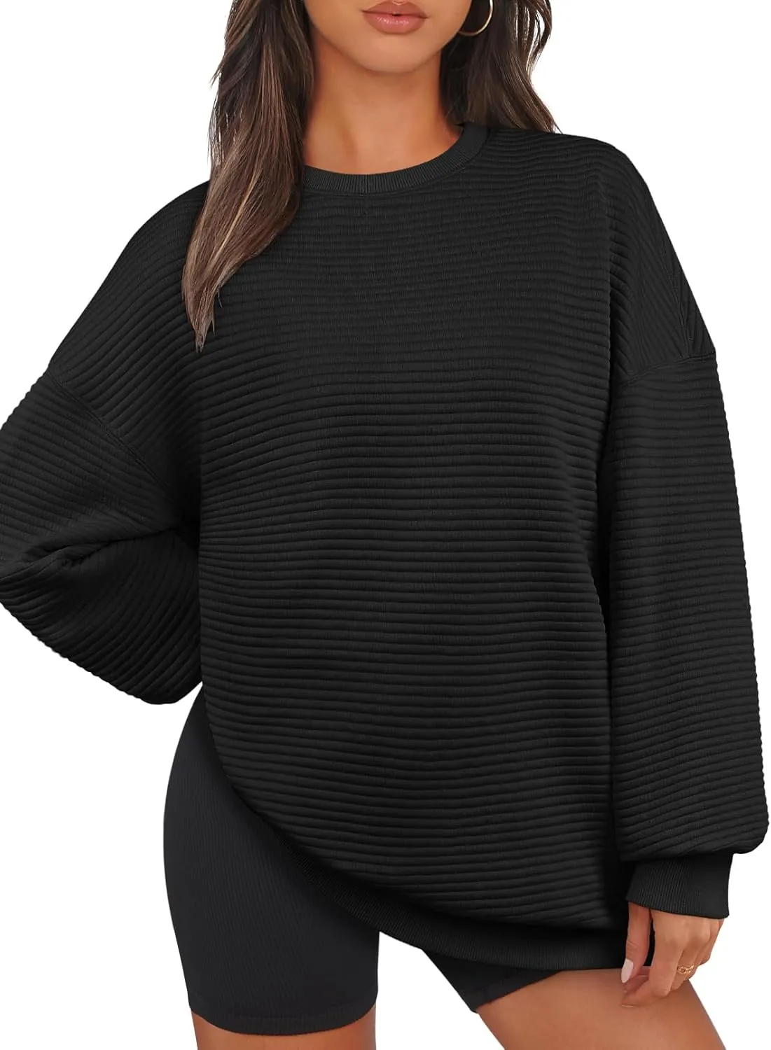 Women's Crew Neck Textured Oversized Pullover (Buy 2 Free Shipping)