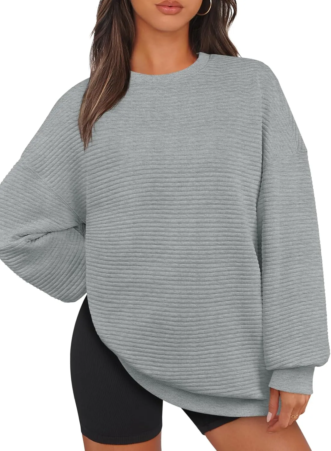 Women's Crew Neck Textured Oversized Pullover (Buy 2 Free Shipping)