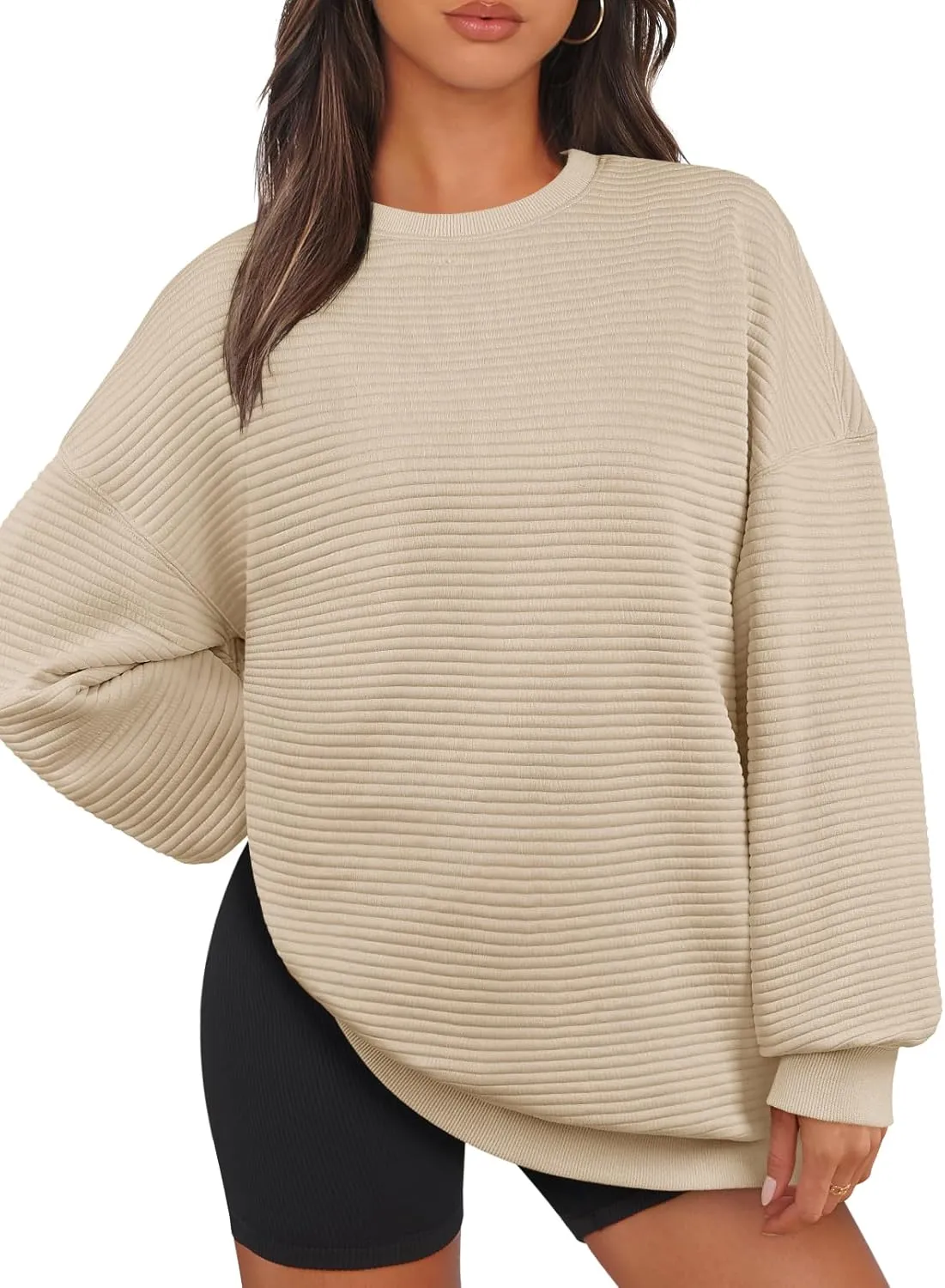 Women's Crew Neck Textured Oversized Pullover (Buy 2 Free Shipping)
