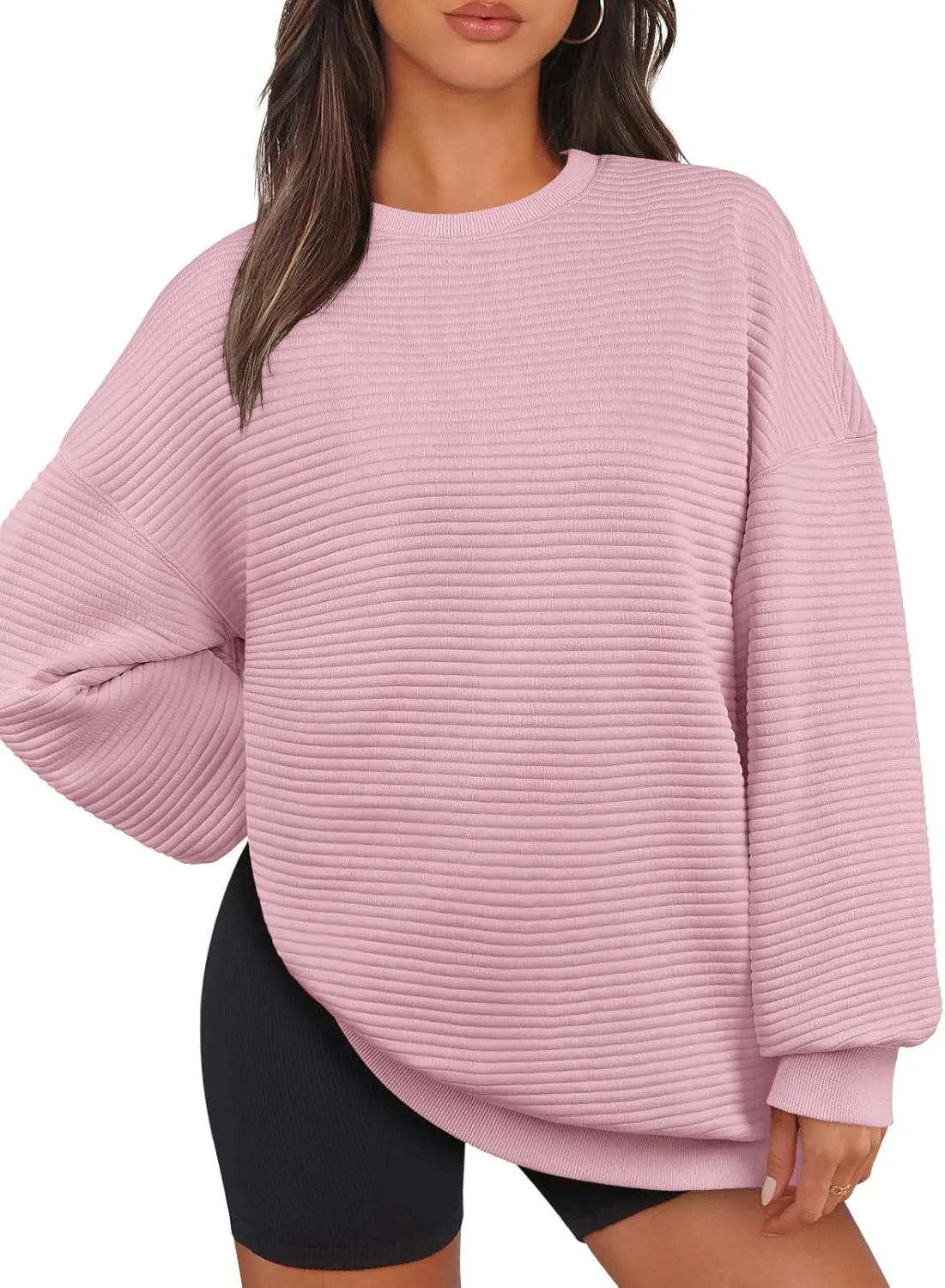 Women's Crew Neck Textured Oversized Pullover (Buy 2 Free Shipping)