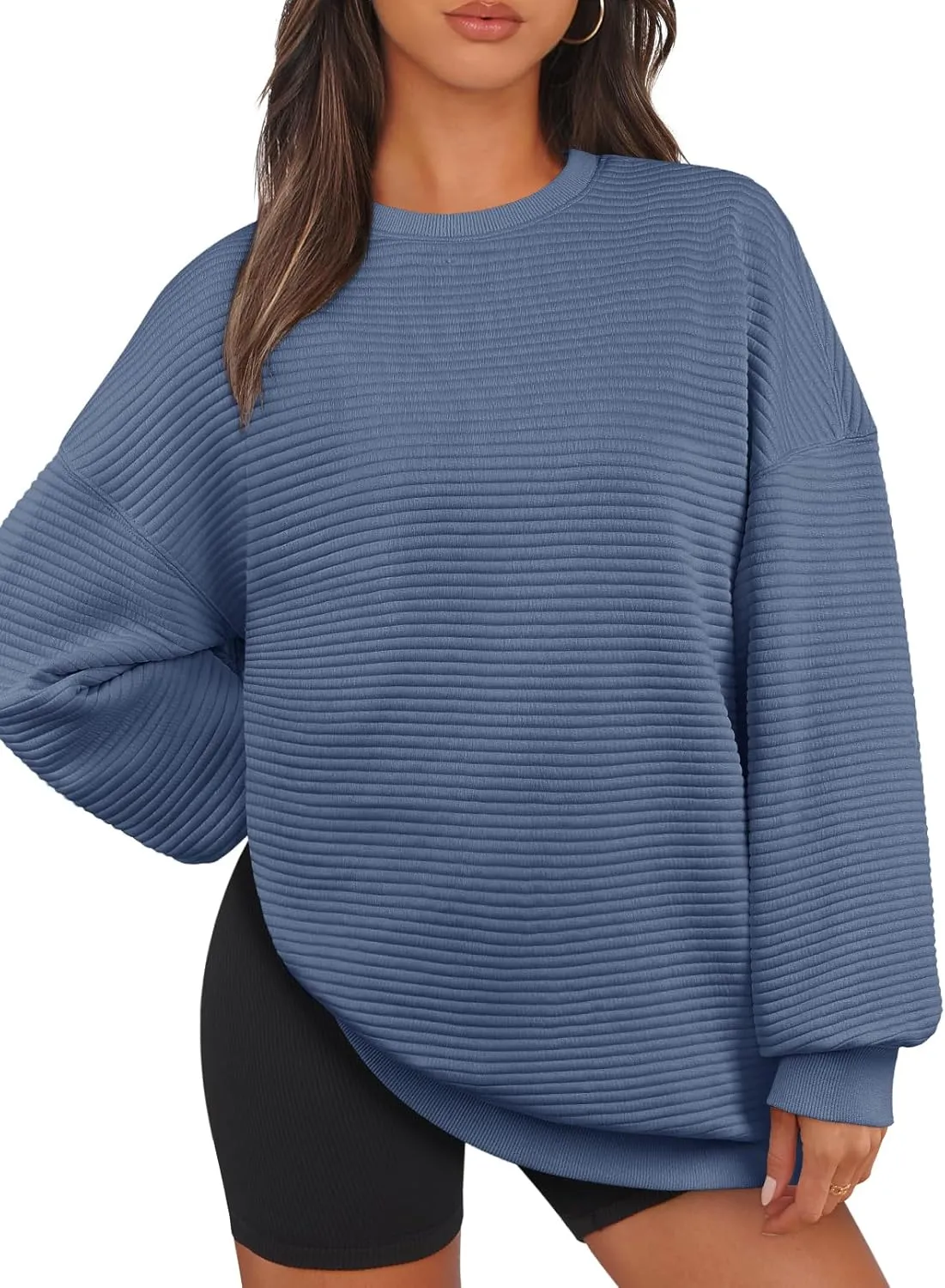 Women's Crew Neck Textured Oversized Pullover (Buy 2 Free Shipping)