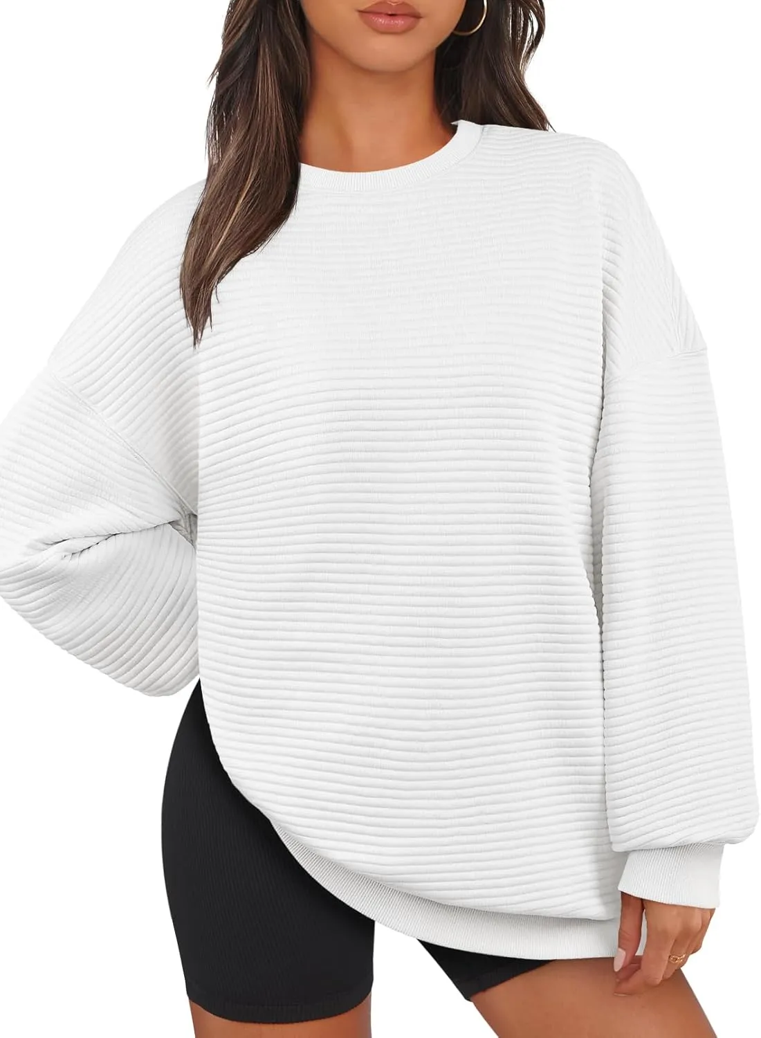 Women's Crew Neck Textured Oversized Pullover (Buy 2 Free Shipping)