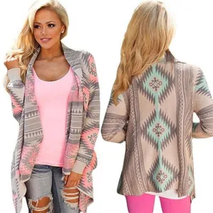 Women's Irregular Floral Print Loose Knitted Cardigan Coat