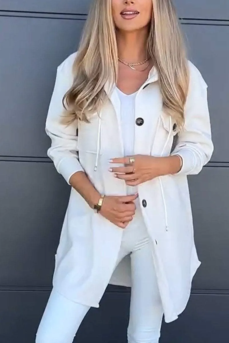 Women's Long Sleeve Hooded Twill Winter Jacket with Pockets