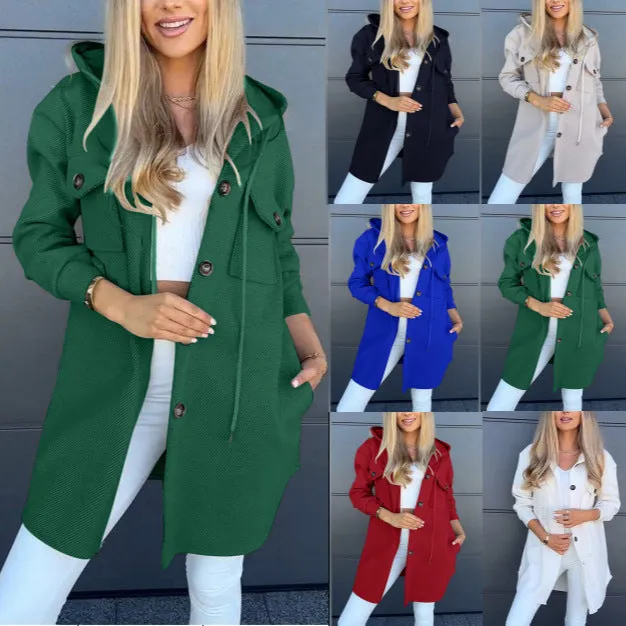 Women's Long Sleeve Hooded Twill Winter Jacket with Pockets
