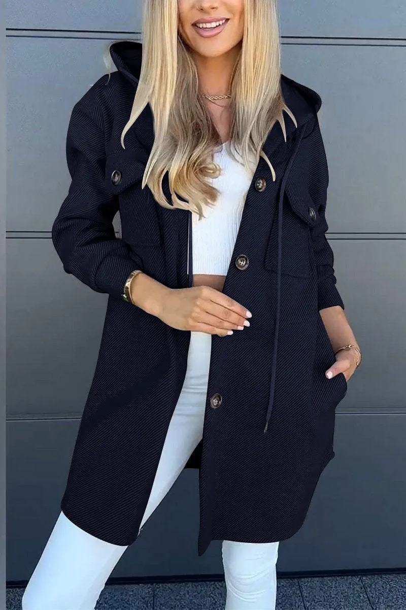 Women's Long Sleeve Hooded Twill Winter Jacket with Pockets