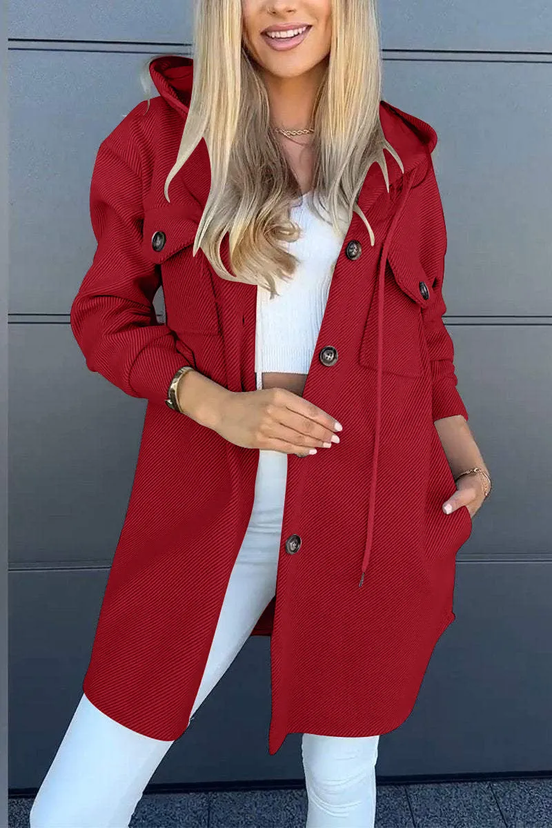 Women's Long Sleeve Hooded Twill Winter Jacket with Pockets