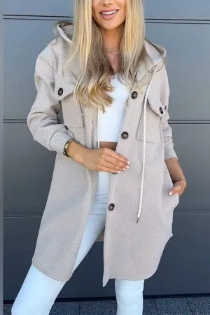 Women's Long Sleeve Hooded Twill Winter Jacket with Pockets