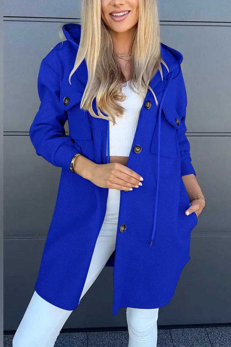 Women's Long Sleeve Hooded Twill Winter Jacket with Pockets