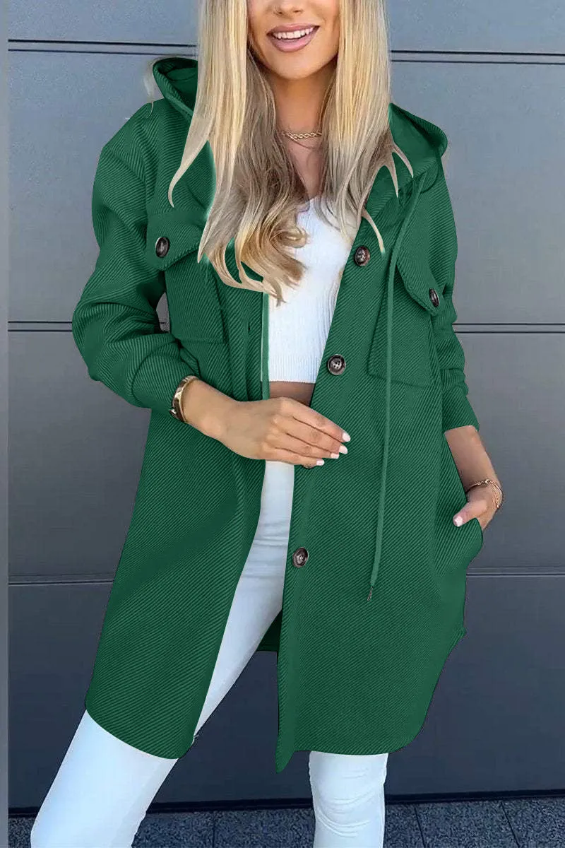 Women's Long Sleeve Hooded Twill Winter Jacket with Pockets