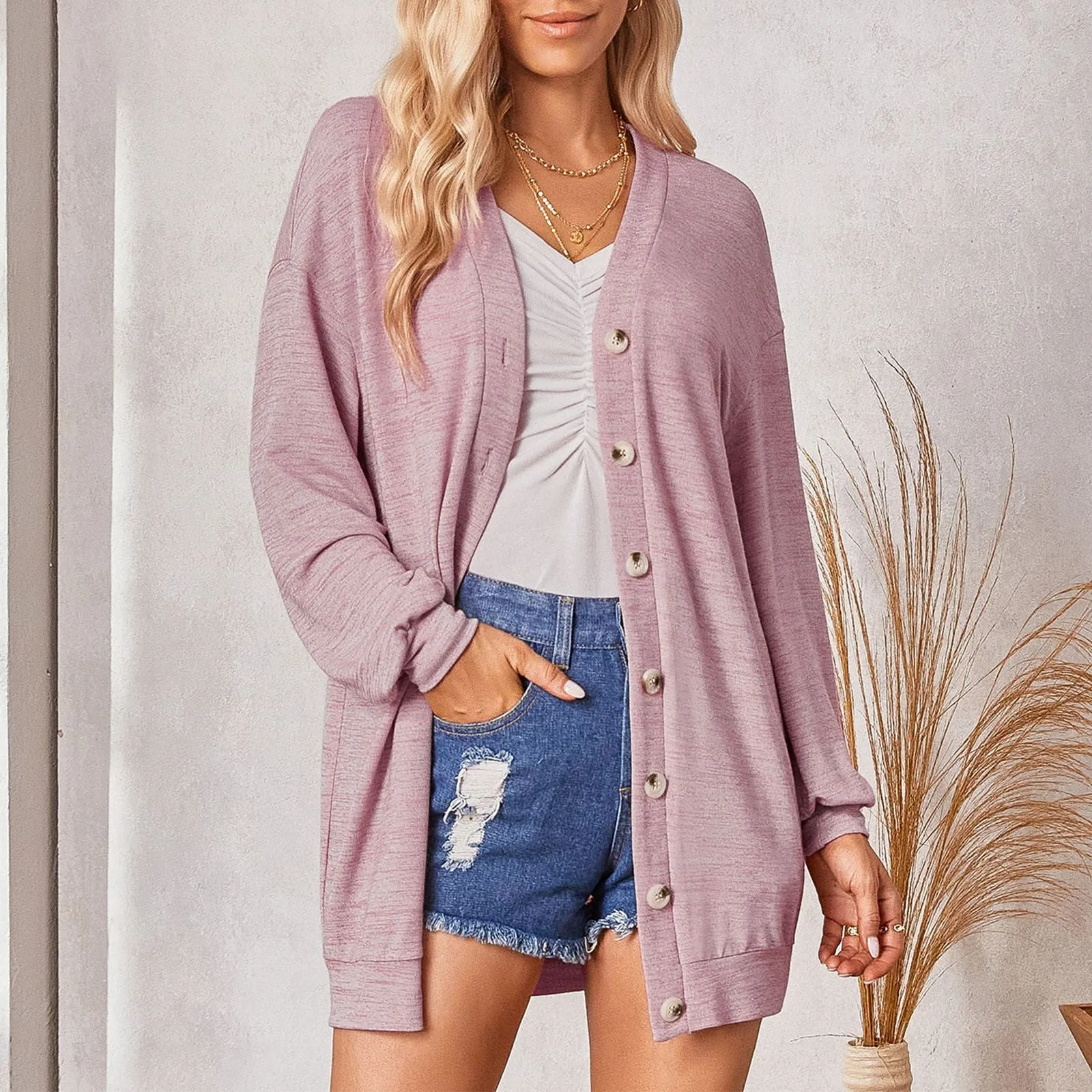 Women’s Loose Fitting Long Sleeved Button Down Cardigan