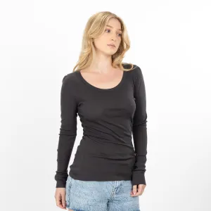 Womens Scoop Neck Long Sleeve Tee - Pirate Black