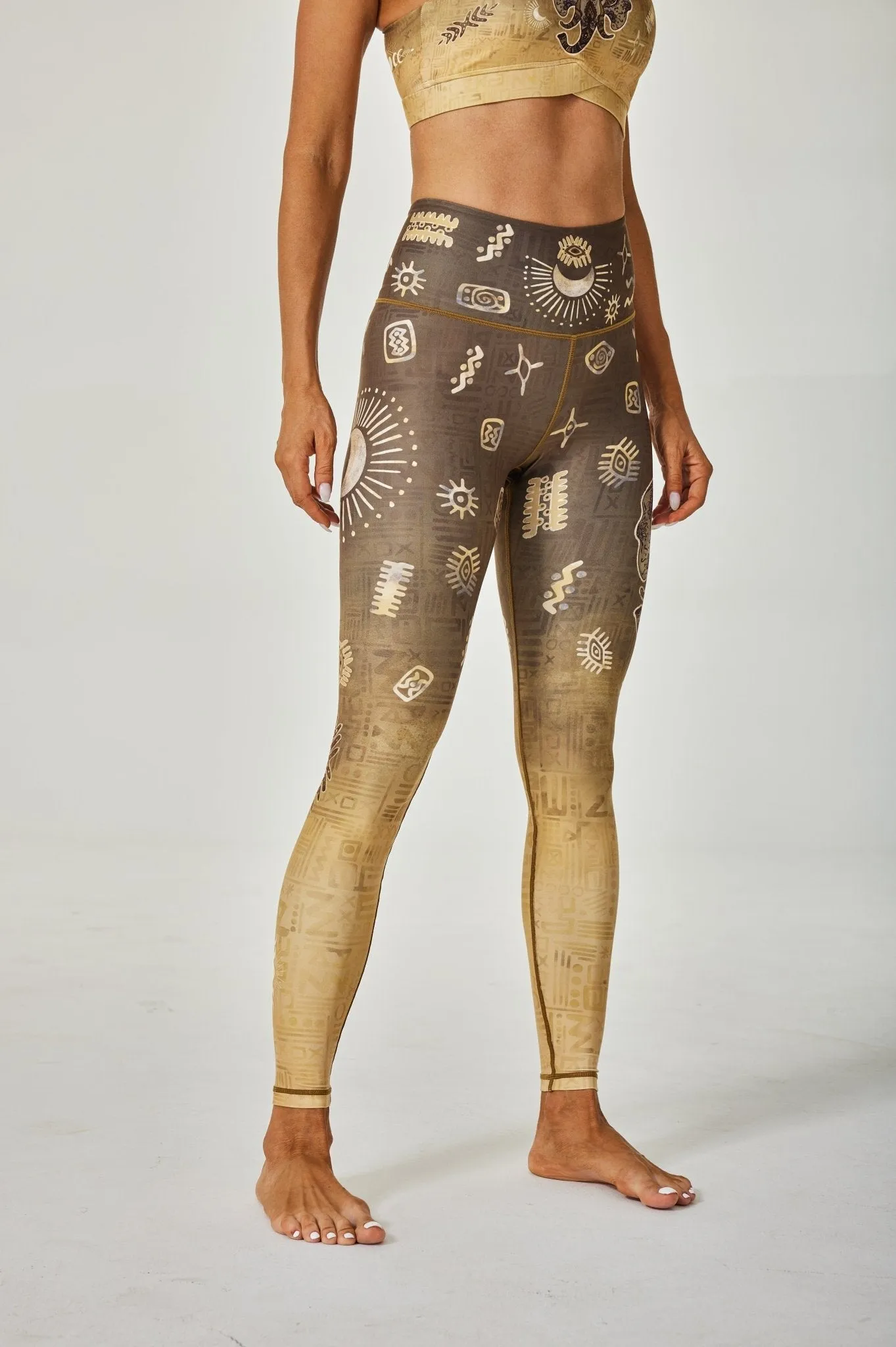 Women's Seamless High-Waisted Leggings with Sun and Moon Print – Stretch Yoga Tights for Fitness, Running, and Lounge