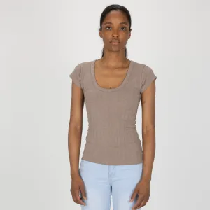 Womens Variegated Ribbed Cap Sleeve U-neck Tee - Fungi