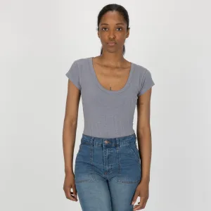 Womens Variegated Ribbed Cap Sleeve U-neck Tee - Quicksilver