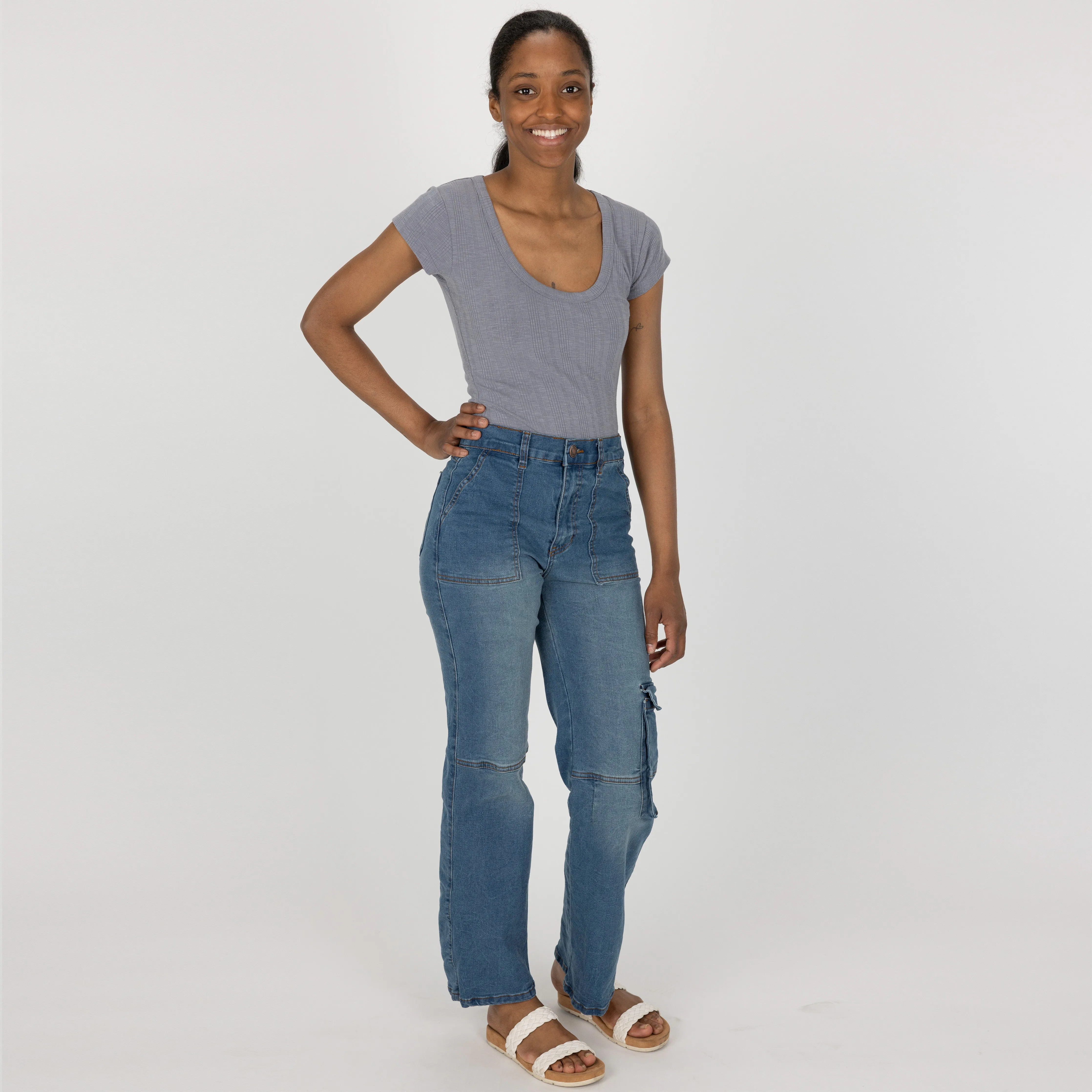 Womens Variegated Ribbed Cap Sleeve U-neck Tee - Quicksilver