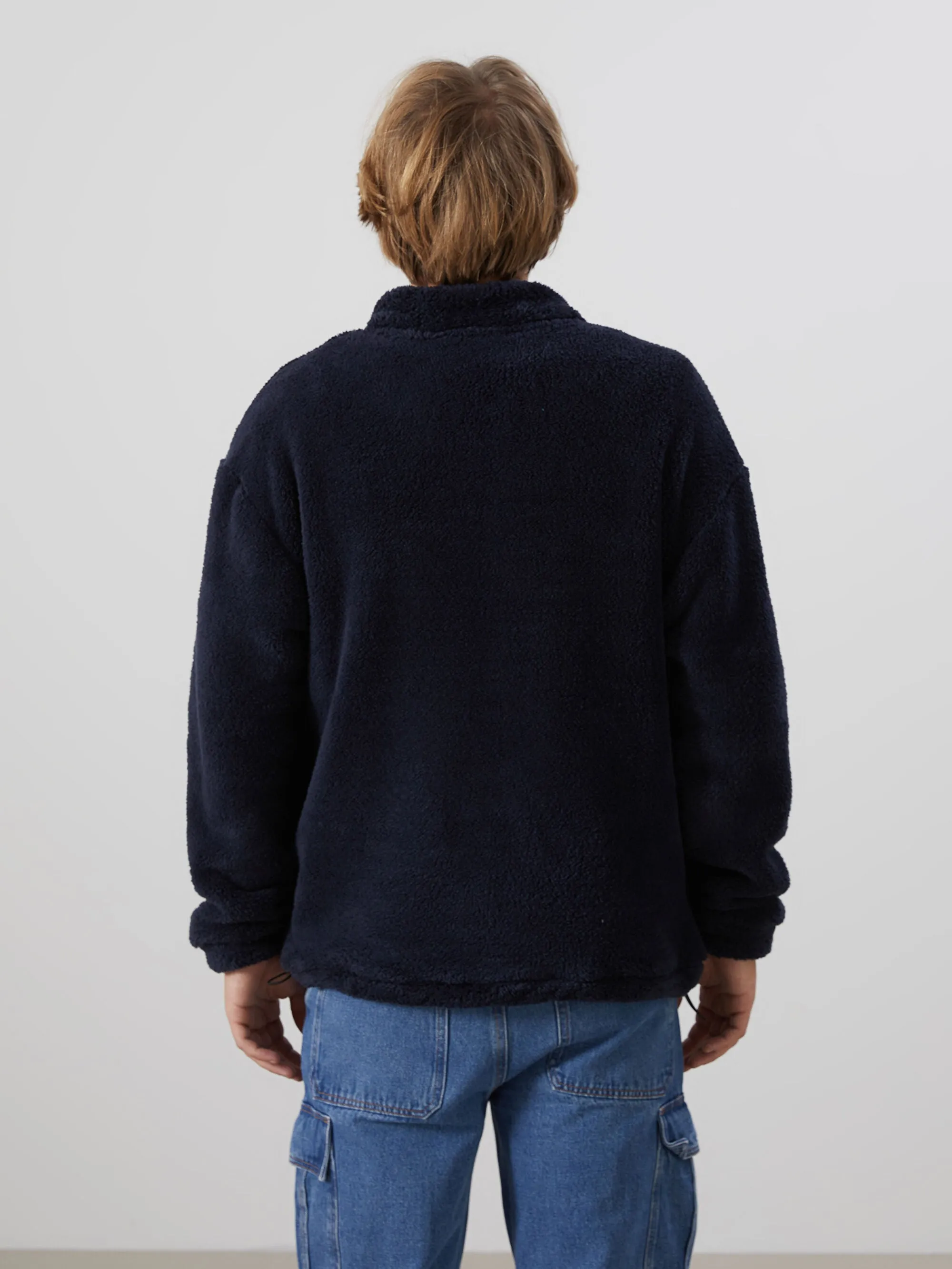 Xside Stand Up Collar Long Sleeve Plush Men Zippered Sweatshirt
