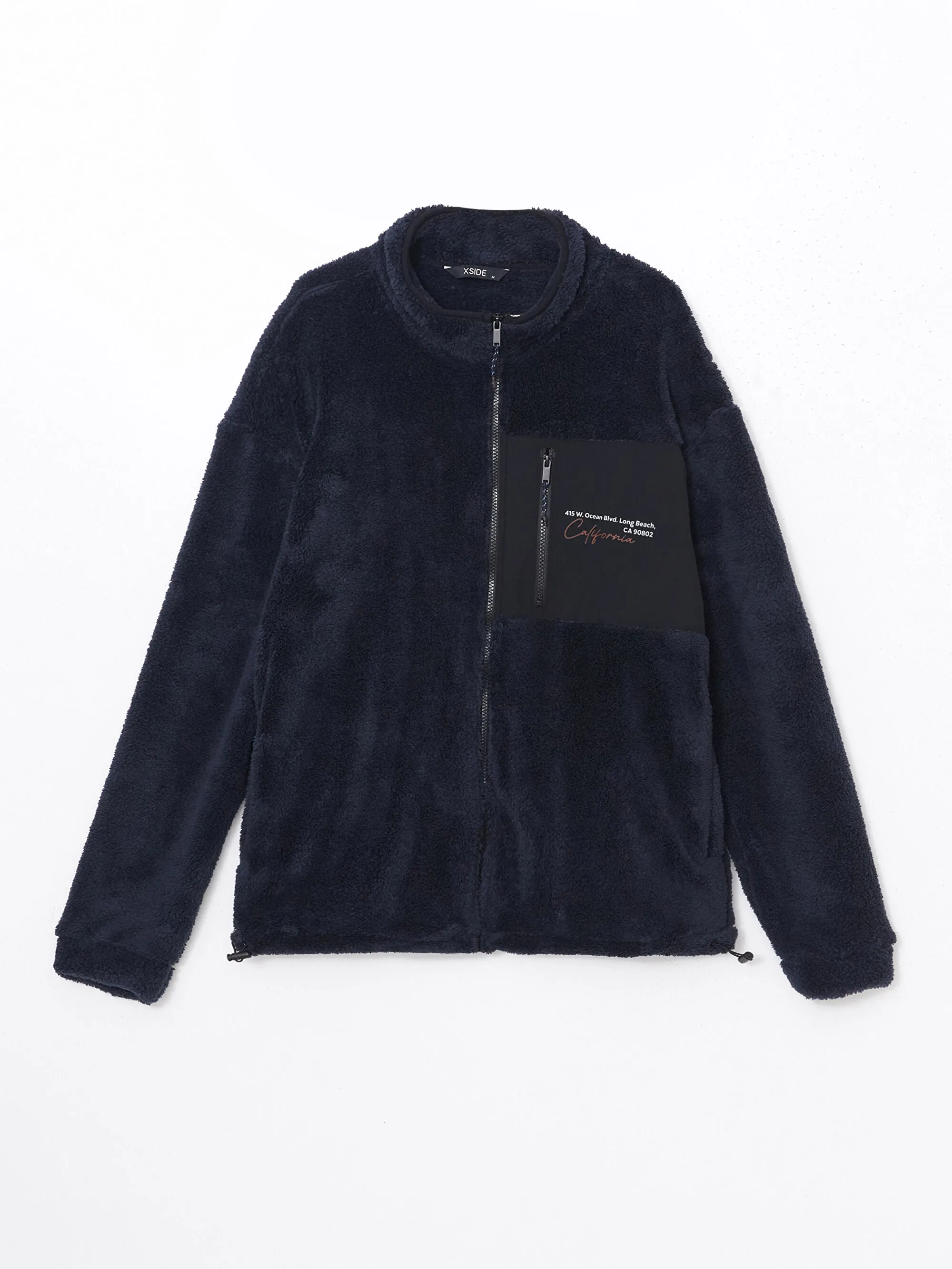 Xside Stand Up Collar Long Sleeve Plush Men Zippered Sweatshirt