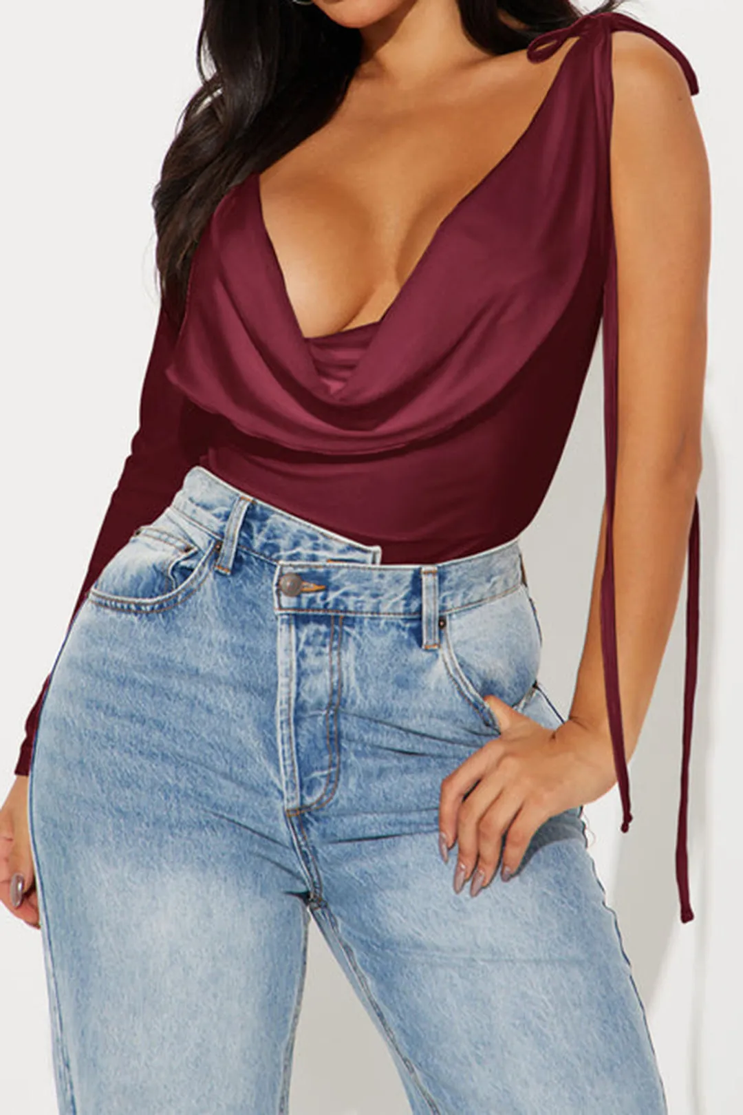 Zaira - Elegant Satin Ruched Woman's Long Sleeve Shirt