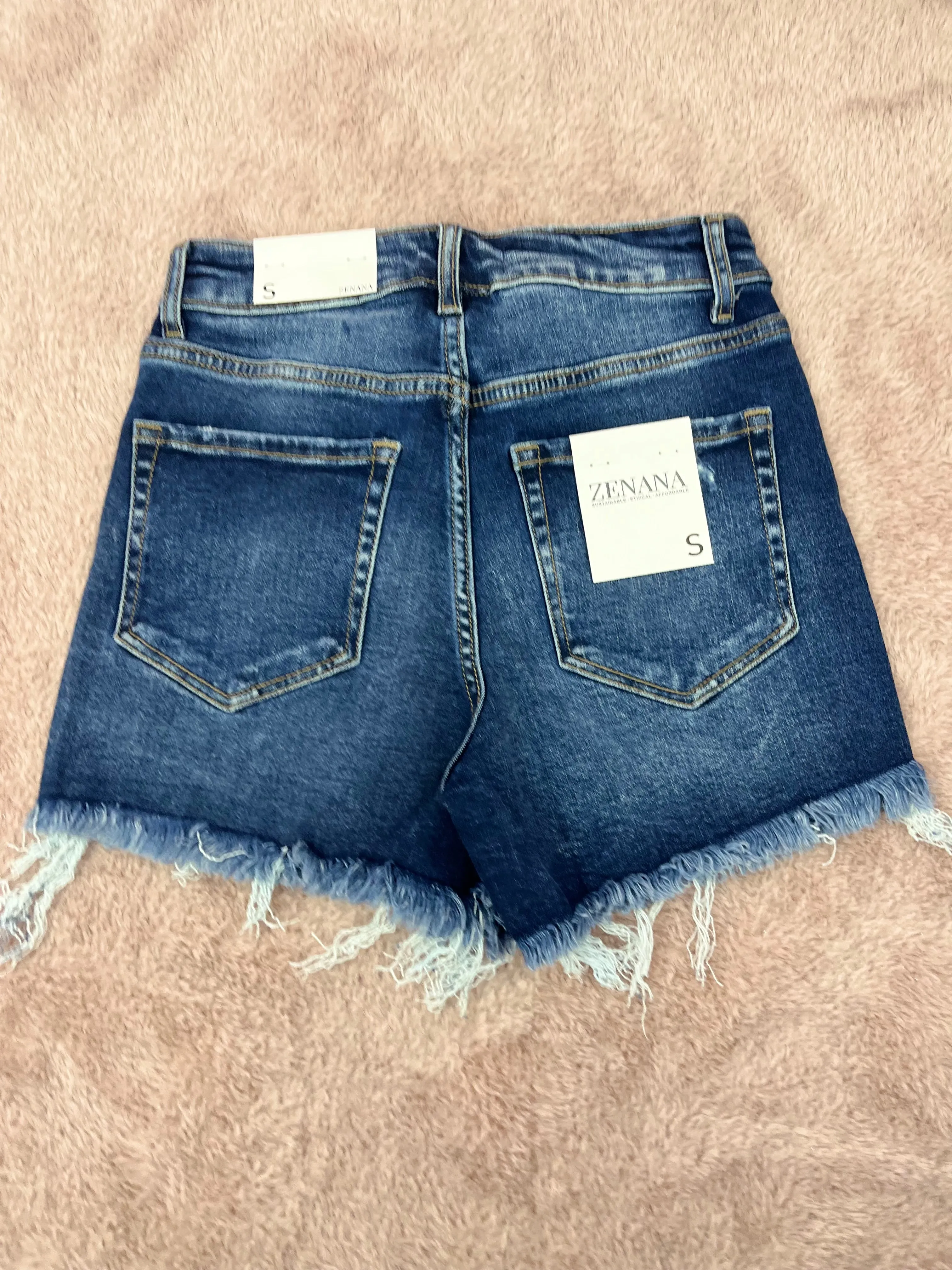 Zenana Dark Wash Distressed Shorts