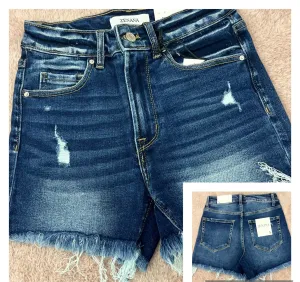 Zenana Dark Wash Distressed Shorts