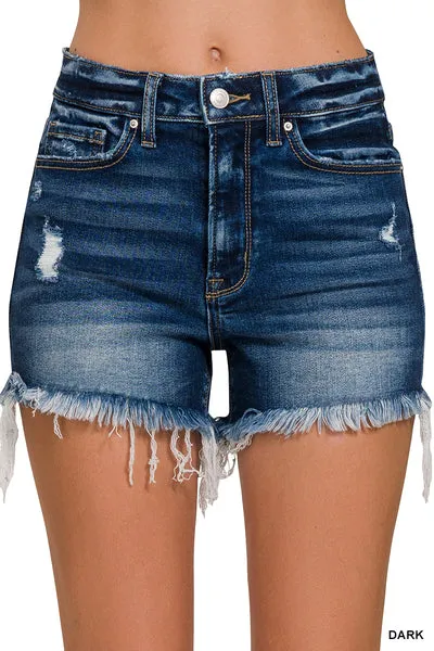 Zenana Dark Wash Distressed Shorts