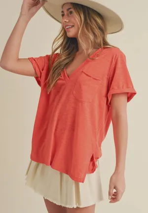 Zoie V-Neck Tee- Coral